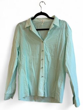 Escada Vintage Gingham Stripes Long Sleeve Button Up Cotton Blouse Shirt Top